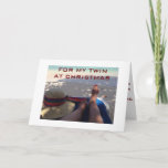 TWIN-BEACH AND CHERISHED MEMORIES AT CHRISTMAS HOLIDAY CARD<br><div class="desc">THIS CARD IS "DIFFERENT" AND IT IS COOL TOO. GREAT WAY TO SAY "MERRY CHRISTMAS TO YOUR TWIN" ESPECIALLY IF SHE LIKES THE BEACH,  RELAXING AND REMEMBERING ALL THE FUN YOU SHARE AT CHRISTMAS!</div>