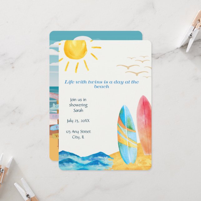 Twin Beach Baby Shower Invitation (Front/Back In Situ)