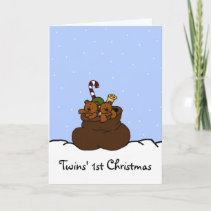 Twin bears in Santas sack Holiday Card