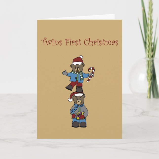 Twin bears stacked holiday card (Front)