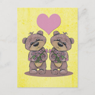 Twin Bears with Heart Postcard
