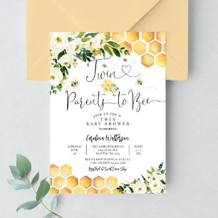 Twin Bee Parents to Gender Neutral Bee Baby Shower Invitation