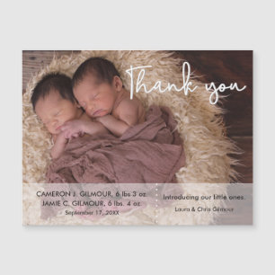 Twin Birth Announcement, Modern Script, Thank You