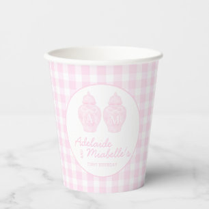Twin Birthday Ginger Jars Coquette Pink Gingham  Paper Cups