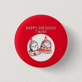 Twin Birthday Hedgehog Quill Keepers 3 Cm Round Badge