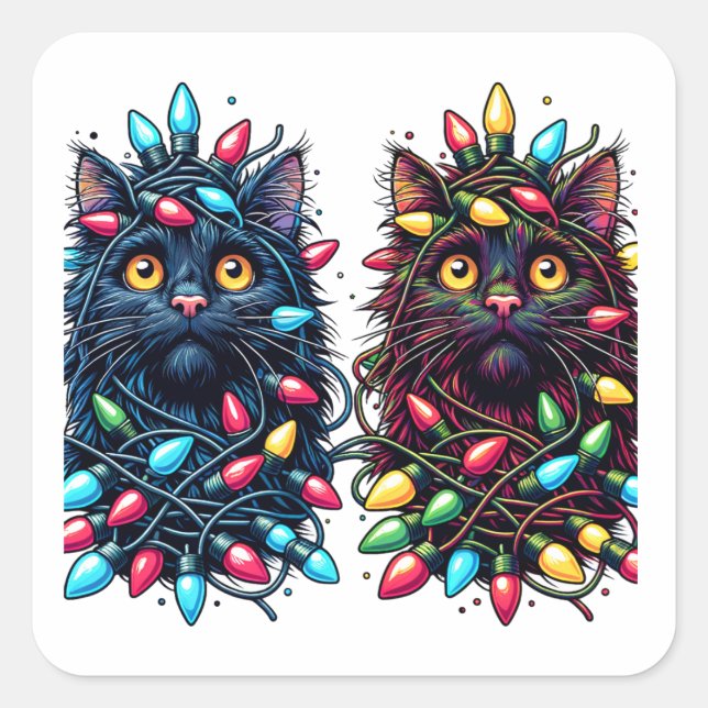 Twin Black Cats with Electric Vibe Square Sticker (Front)