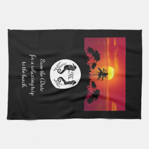 Twin Black Seahorse Silhouette Monogram Photo Tea Towel