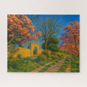 Twin Blossoms – Tranquil Garden Path Painting Jigsaw Puzzle