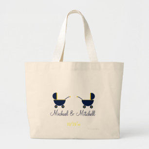 "Twin Blue Baby Carriages" - w/ Names [a] Large Tote Bag