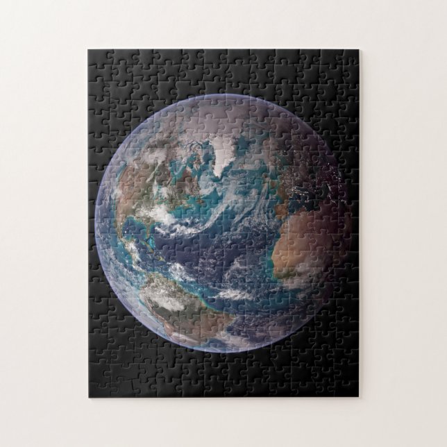 Twin Blue Marbles - West - Planet Earth Black Jigsaw Puzzle (Vertical)