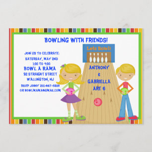 Twin Bowling Birthday Party Invitation