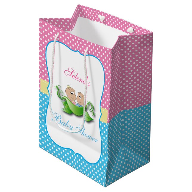 Twin Boy and Girl Baby Shower Medium Gift Bag (Front Angled)