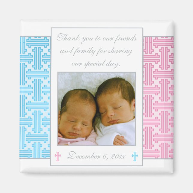 Twin Boy and Girl Baptism Favour - Photo Magnet (Front)