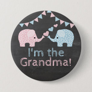 Twin Boy and Girl Elephants I'm The Grandma 7.5 Cm Round Badge