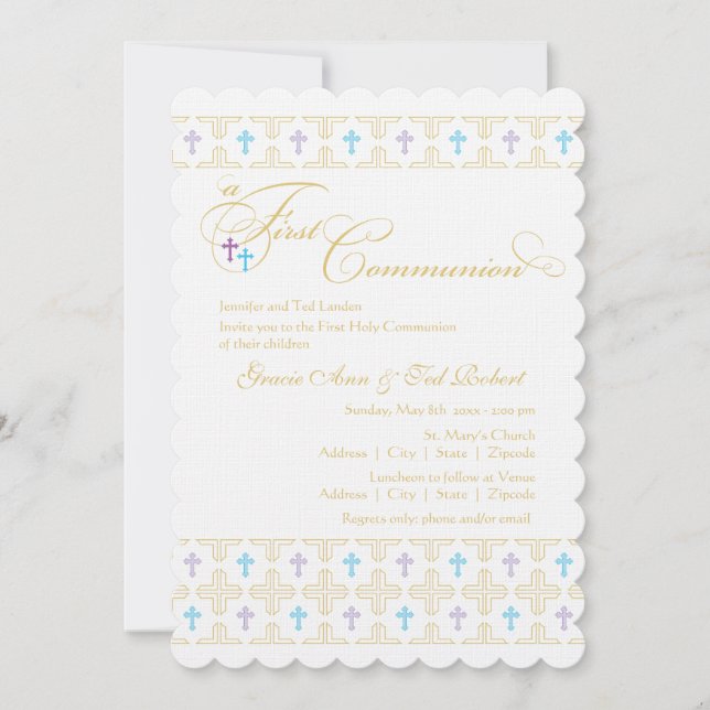 Twin Boy and Girl First Communion Invitation (Front)