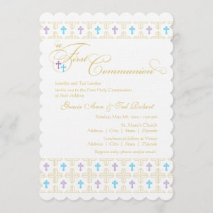 Twin Boy and Girl First Communion Invitation