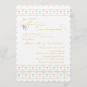 Twin Boy and Girl First Communion Invitation