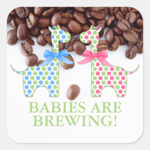 Twin Boy and Girl Giraffe Babies are Brewing Square Sticker