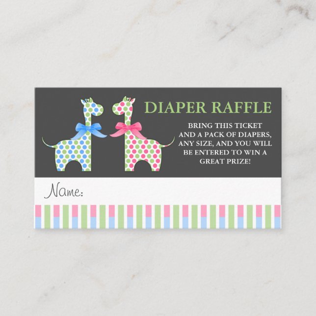 Twin Boy and Girl Giraffe Diaper Raffle Tickets Enclosure Card (Front)