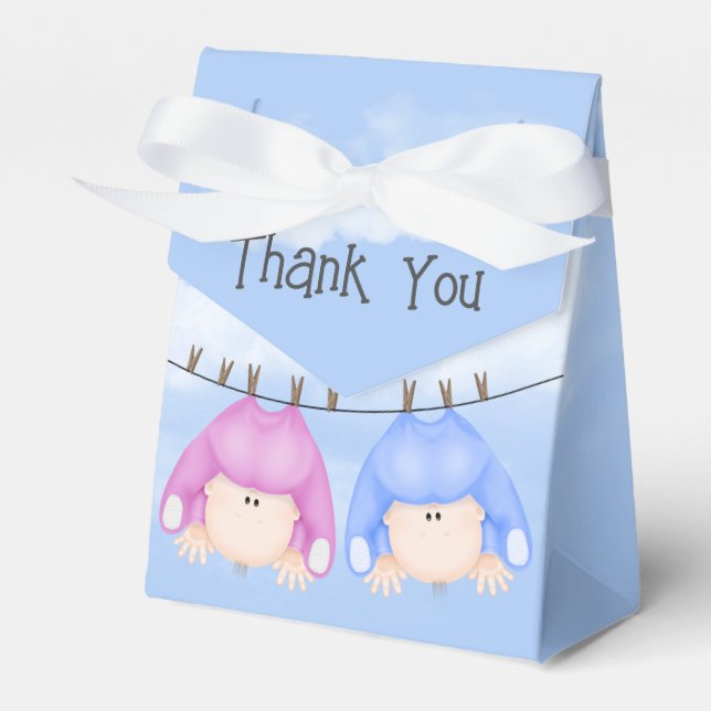 Twin Boy and Girl Hanging On Clothesline Favour Box (Front Side)
