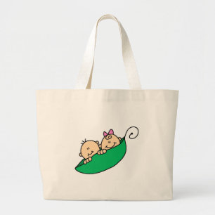 Twin Boy and Girl in Pea Pod Large Tote Bag