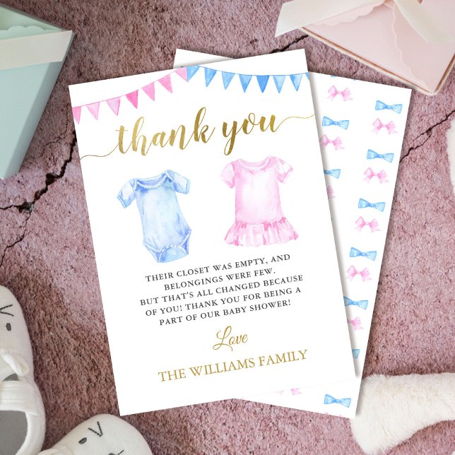 Twin Boy and Girl Pink Blue Baby shower Thank You Card (Creator Uploaded)
