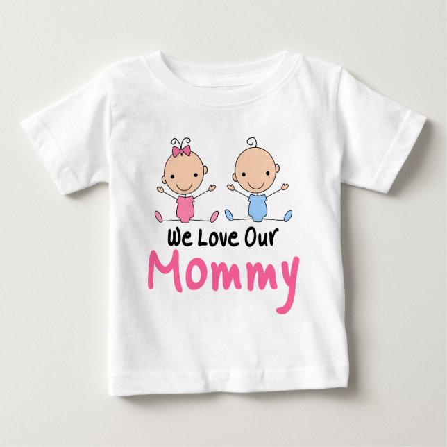Twin Boy and Girl Stick Figure Babies Baby T-Shirt (Front)