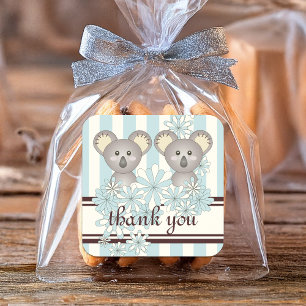Twin Boy Baby Shower   Birthday Koala Thank You Square Sticker