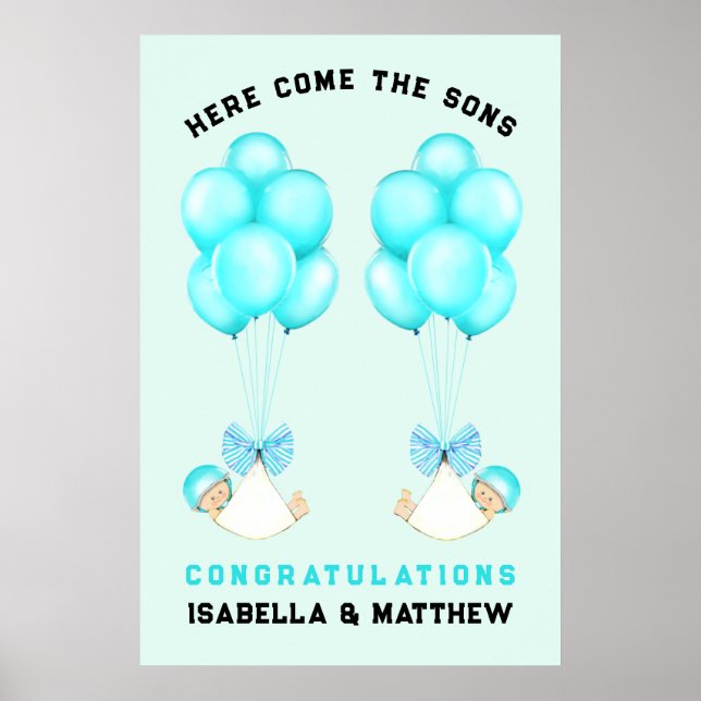 Twin Boy Baby Shower Congrats Poster (Front)