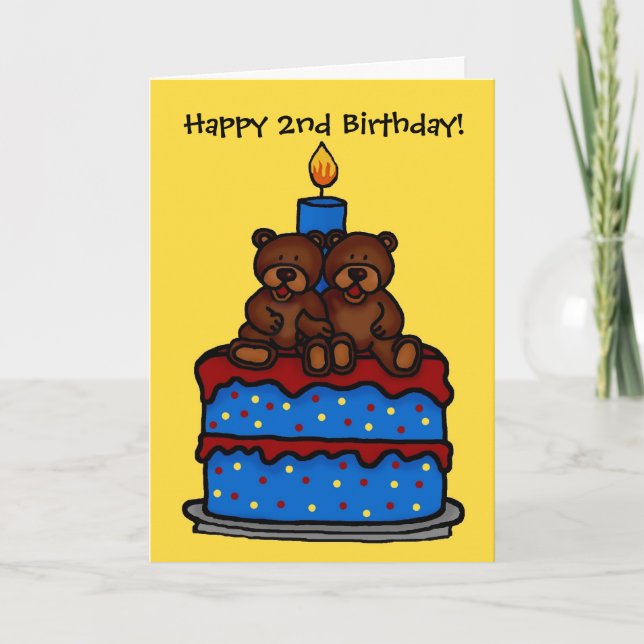 twin boy bears on cake birthday 2 card (Front)