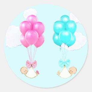 Twin Boy Girl Baby Shower Classic Round Sticker
