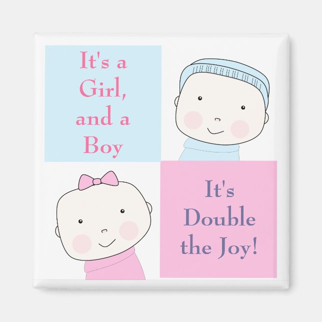 Twin Boy Girl Blue Pink Baby Magnet (Front)