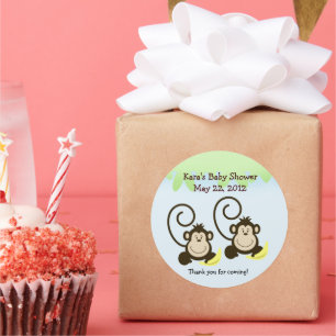 Twin Boy Monkey Baby Shower Favour Sticker