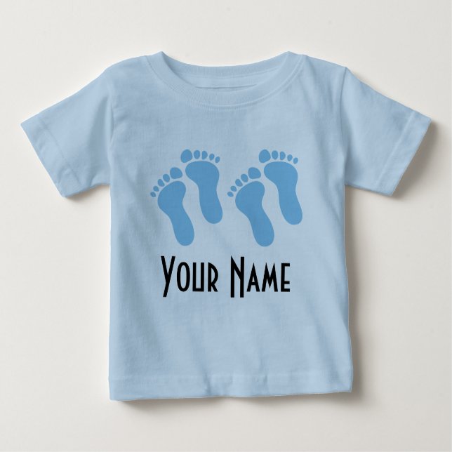 Twin Boy Personalised Baby Footprints Baby T-Shirt (Front)