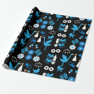 Twin Boy Stalk Delivery Blue Wrapping Paper