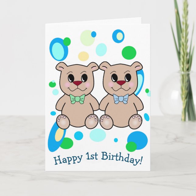Twin Boys 1st Birthday Card (Front)