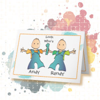 Twin Boys 1st Birthday Cute Adorable Cartoon 
