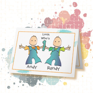 Twin Boys 1st Birthday Cute Adorable Cartoon Card