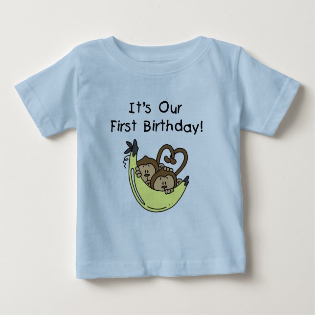 Twin Boys 1st Birthday Monkey Tshirts and Gifts (Front)