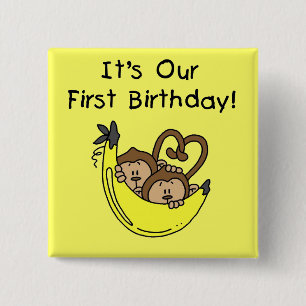 Twin Boys 1st Birthday Monkey Tshirts and Gifts 15 Cm Square Badge