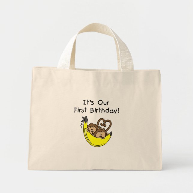 Twin Boys 1st Birthday Monkey Tshirts and Gifts Mini Tote Bag (Front)