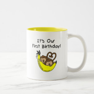 Twin Boys 1st Birthday Monkey Tshirts and Gifts Two-Tone Coffee Mug