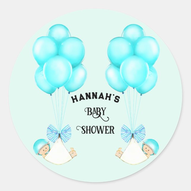 Twin Boys Baby Shower Classic Round Sticker (Front)