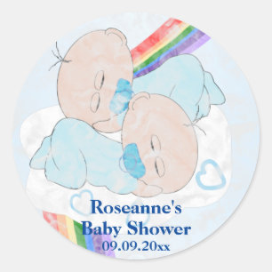 Twin Boys Baby Shower Classic Round Sticker