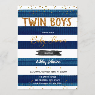 Twin Boys Baby Shower confetti invitation