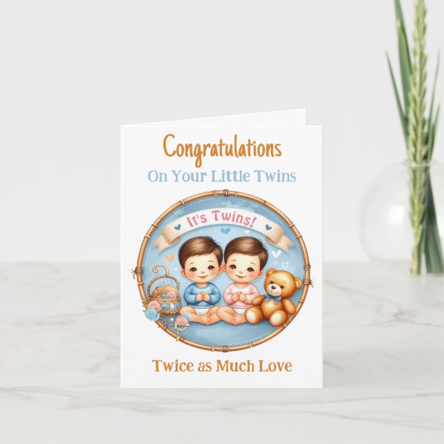 Twin Boys Baby Shower Congratulations New Parent Invitation (Front)