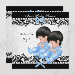 Twin Boys Baby Shower Cute Boy Blue Invitation