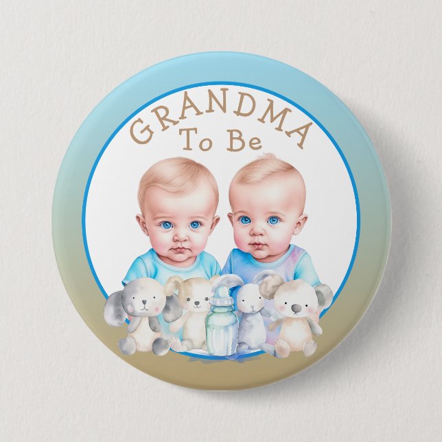 Twin Boy's Baby Shower Grandma To Be 7.5 Cm Round Badge (Front)