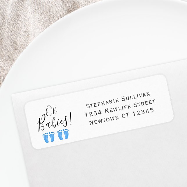 Twin Boys' Baby Shower Return Address  Label (Creator Uploaded)