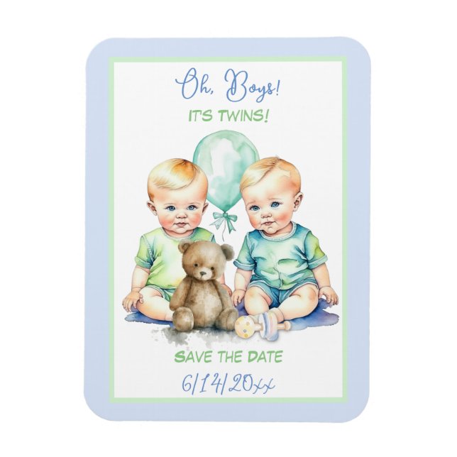 Twin Boys Baby Shower Save the Date Magnet (Vertical)